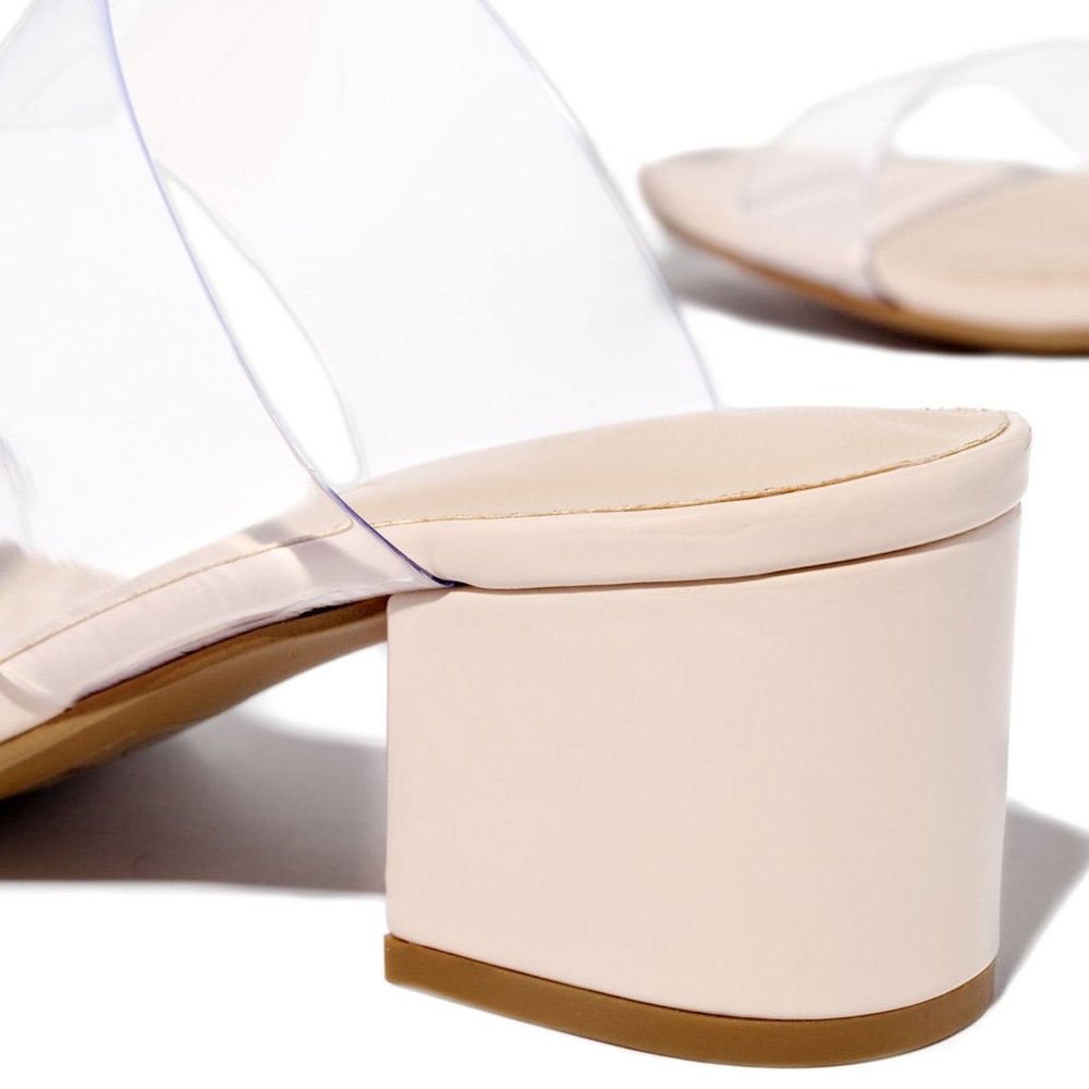 NEW🔥 Nude Open Toe Clear Strap Block Heel Sandals - Picture 5 of 5